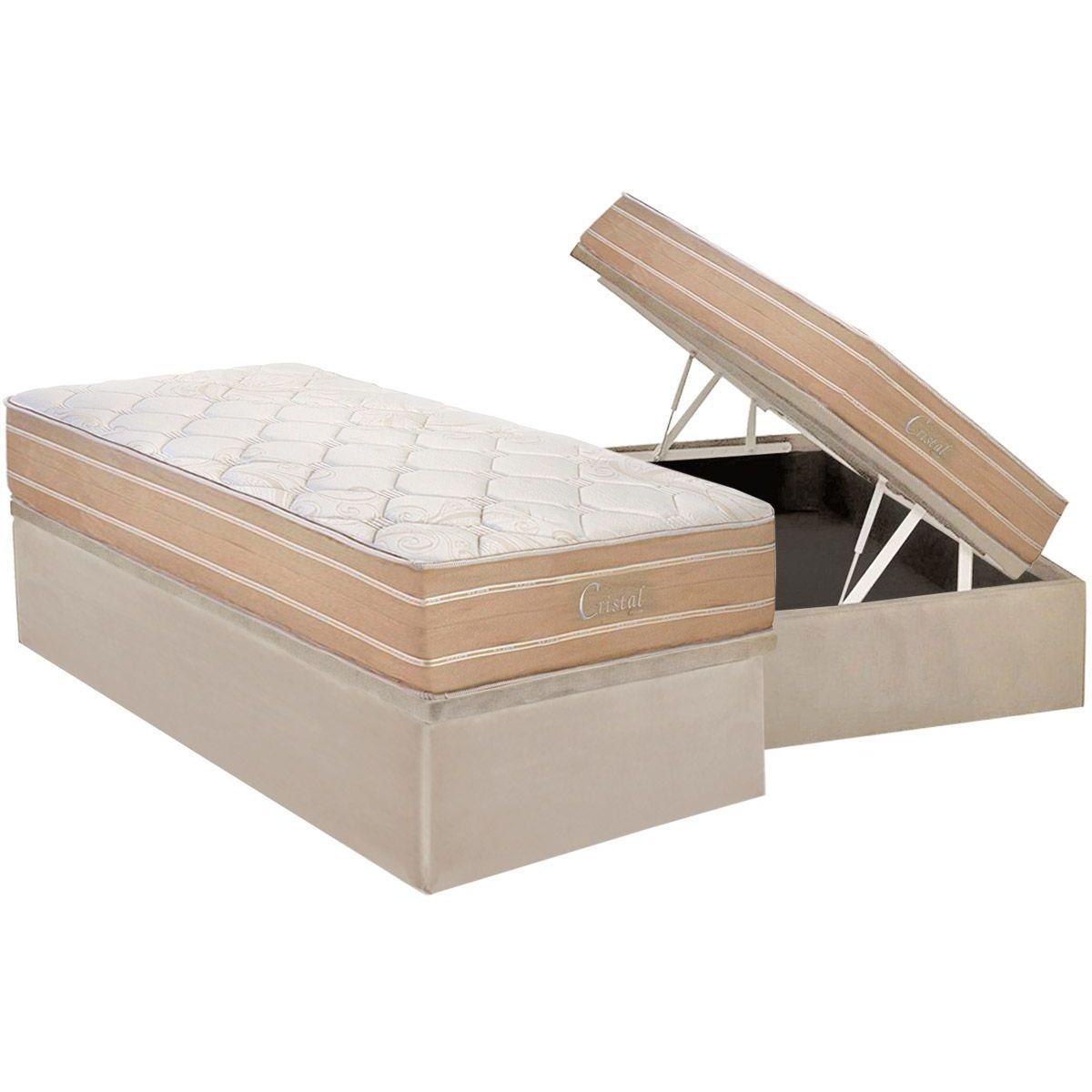 Cama Box Bau Solteiro Colchao Molas Masterpocket Ensacadas Polar Cristal Base Crc Suede Clean 88x188