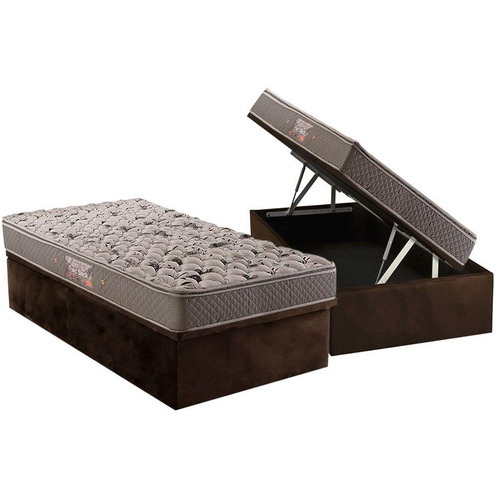 Cama Box Bau Solteiro Colchao Ortopedico Herval Ag65 Fort Black Firme Pillow Top Base Crc Suede Brown 88x188