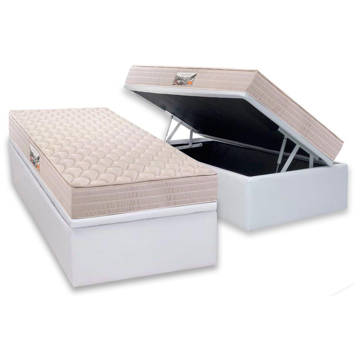 Cama Box Bau Solteiro Colchao Ortopedico Herval Ag65 Firme Fort Base Crc Courano White 88x188