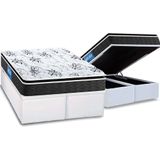 Cama Box Bau King Colchao Espuma Probel D40 Guarda Costas Premium Hiper Firme Pillow Top Base Crc Courano White 193x203