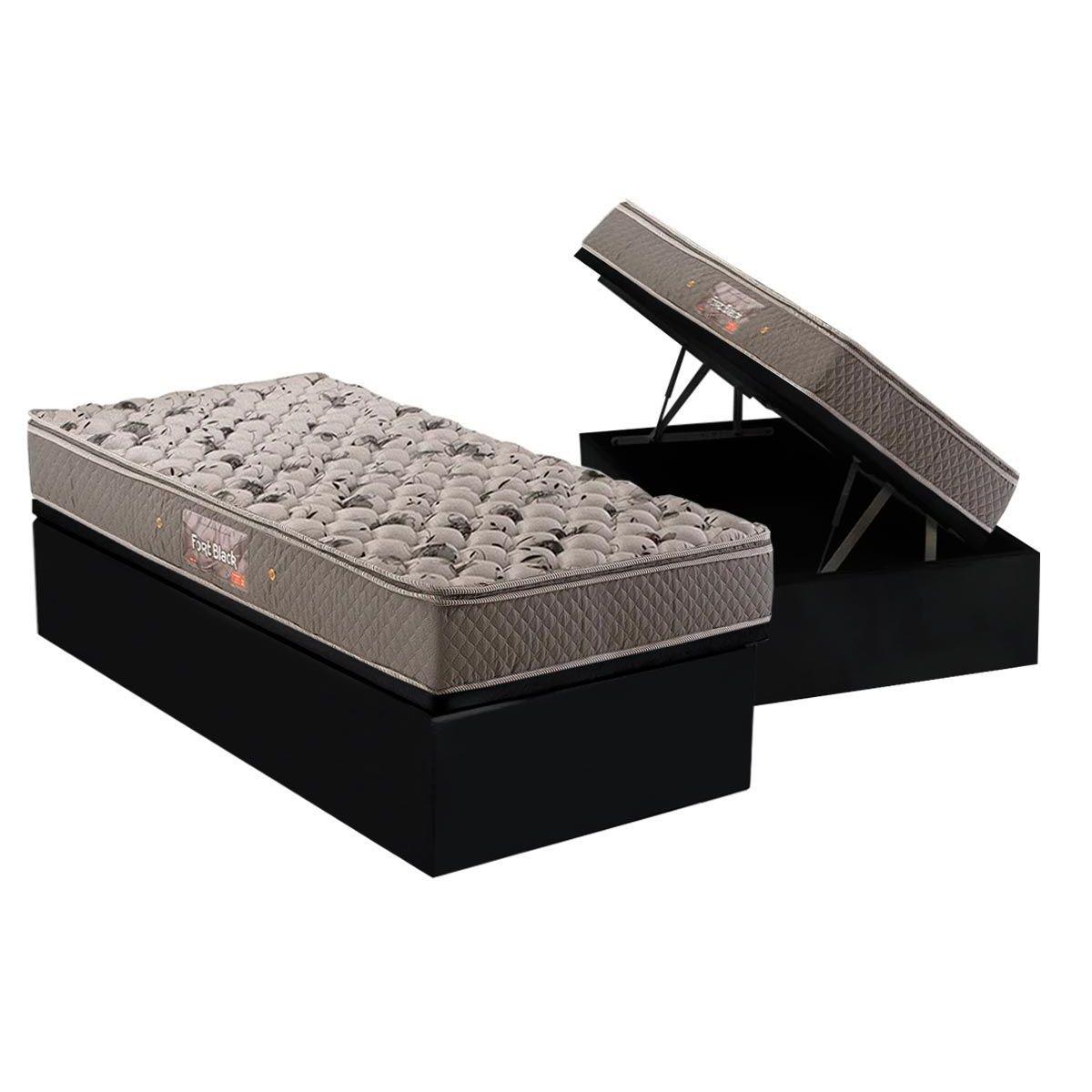 Cama Box Bau Solteiro Colchao Ortopedico Herval Ag65 Fort Black Firme Pillow Top Base Crc Courano Black 88x188