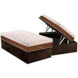 Cama Box Bau Solteiro Colchao Molas Polar Masterpocket Ensacadas Jasmin Fort Base Crc Suede Brown 88x188