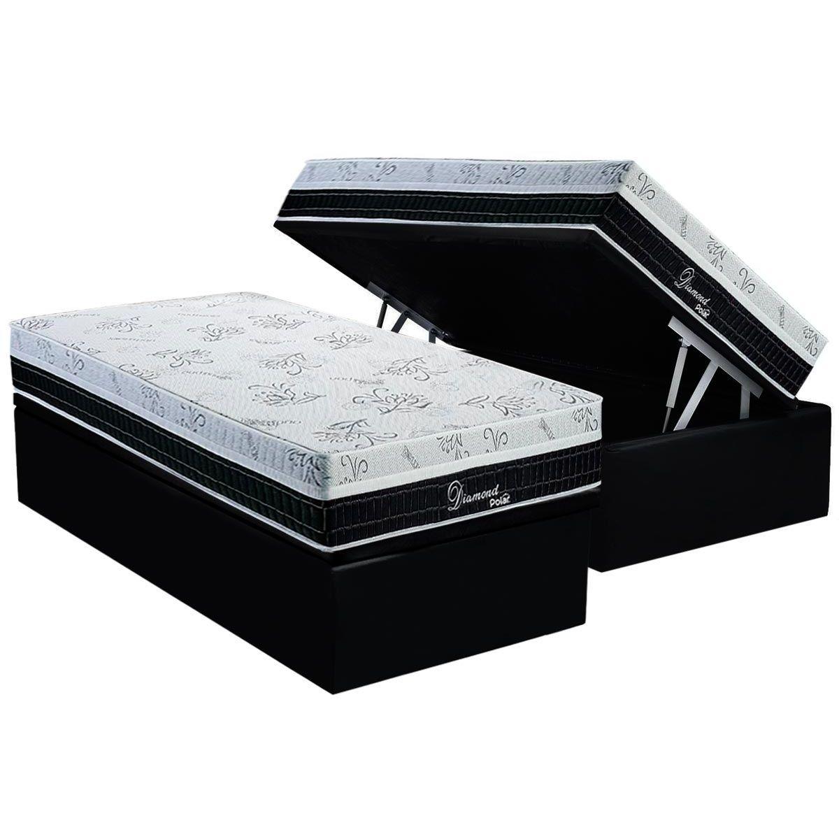 Cama Box Bau Solteiro Colchao Molas Masterpocket Ensacadas Polar Diamond Base Crc Suede Black 88x188