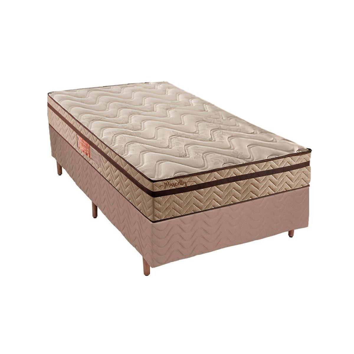 Cama Box Solteiro Colchao Molas Masterpocket Ensacadas Paropas Marcelly Ibiza Base Crc Suede Bege 88x188