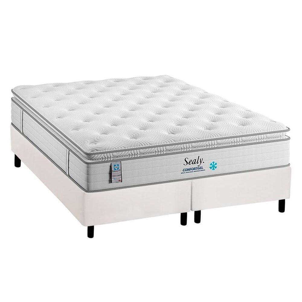 Cama Box Queen Colchao Molas Plumatex Masterpocket Ensacadas Confortgel Base Crc Courano Branco 158x198