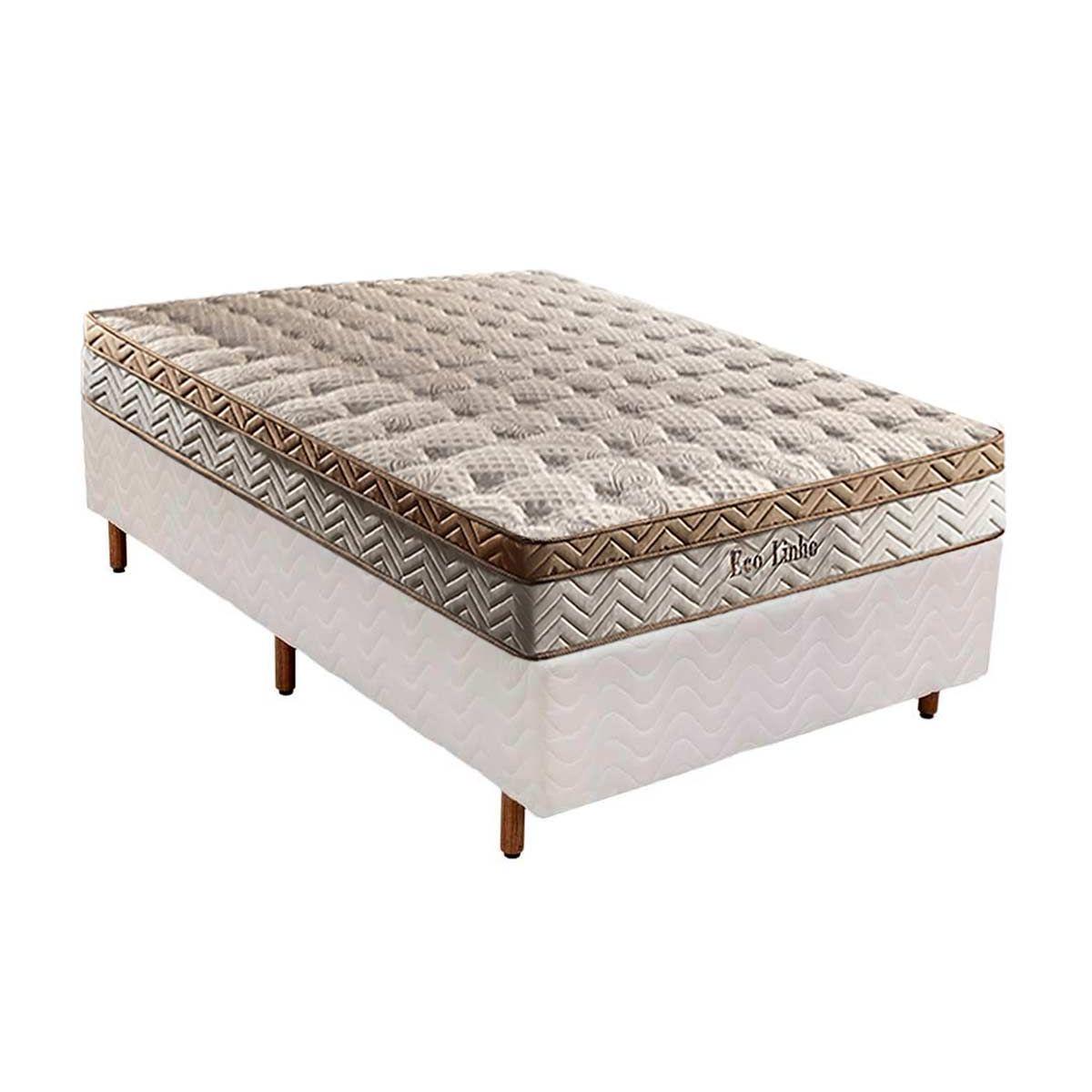 Cama Box Solteiro Colchao Molas Paropas Masterpocket Ensacadas Eco Linho Base Crc Courano Branco 88x188