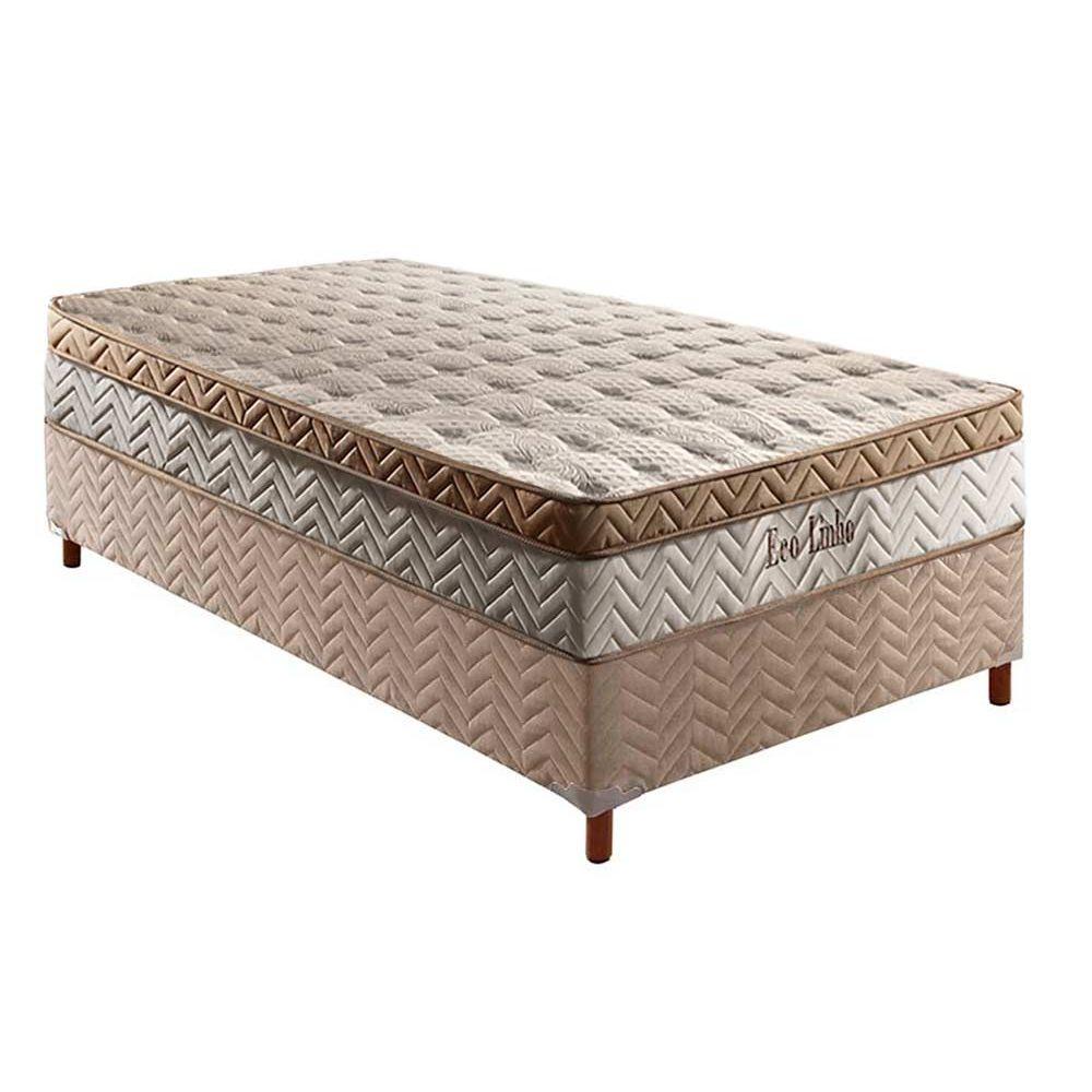 Cama Box Solteiro Colchao Molas Paropas Masterpocket Ensacadas Eco Linho Base Crc Suede Bege 88x188