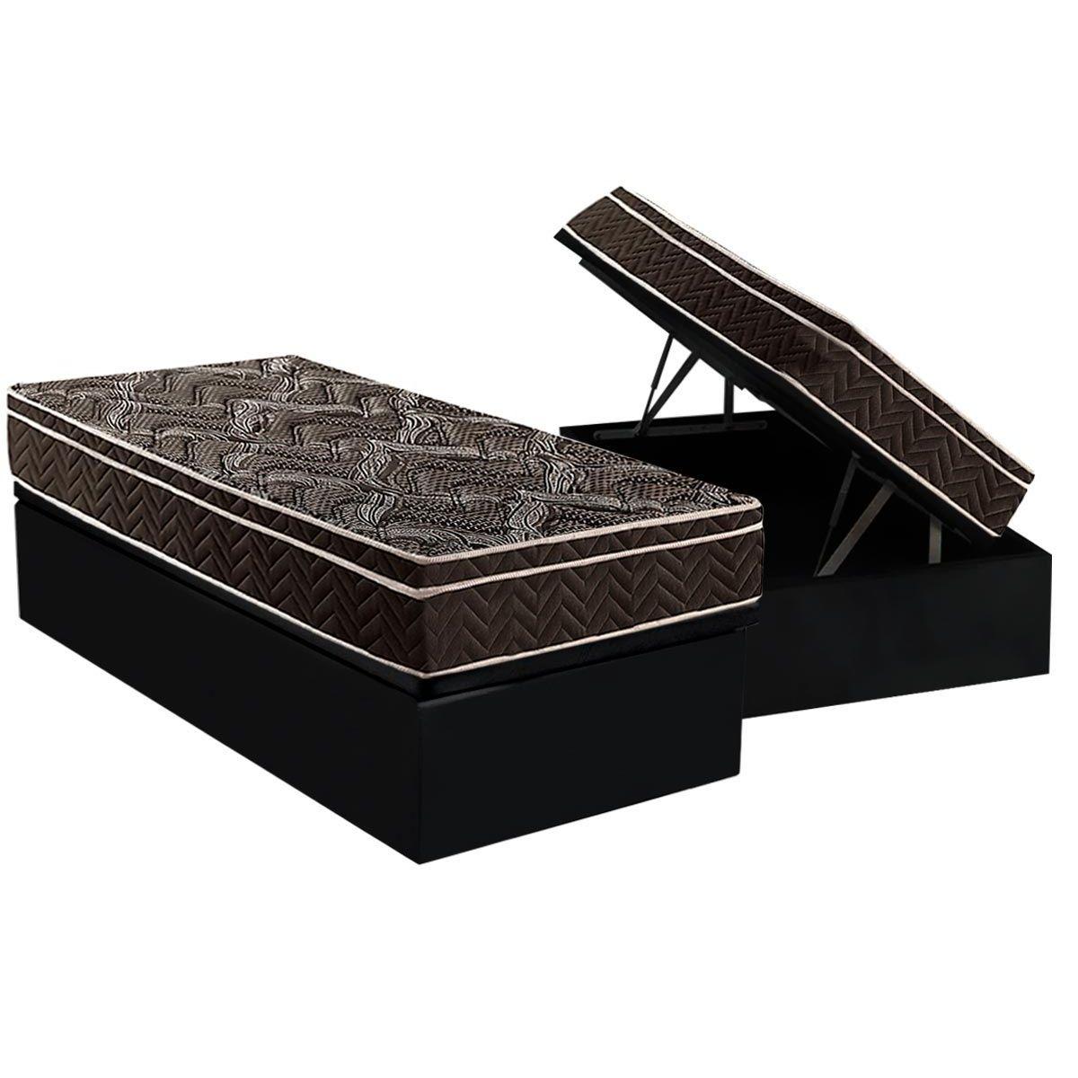 Cama Box Bau Solteiro Colchao Espuma Paropas D28 Ep Pasquale Base Crc Suede Black 88x188