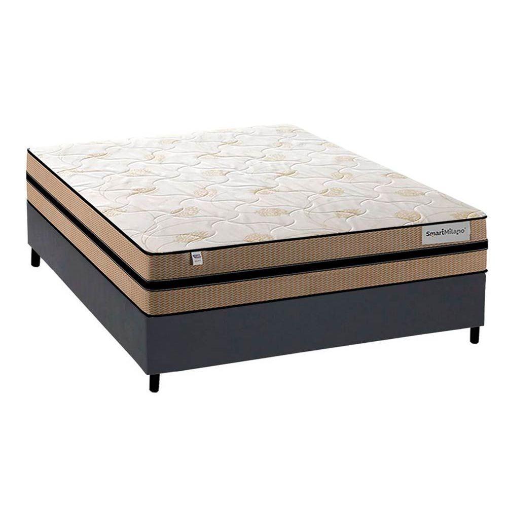 Cama Box Casal Colchao Molas Plumatex Masterpocket Ensacadas Smart Milano Base Crc Courano Cinza 138x188