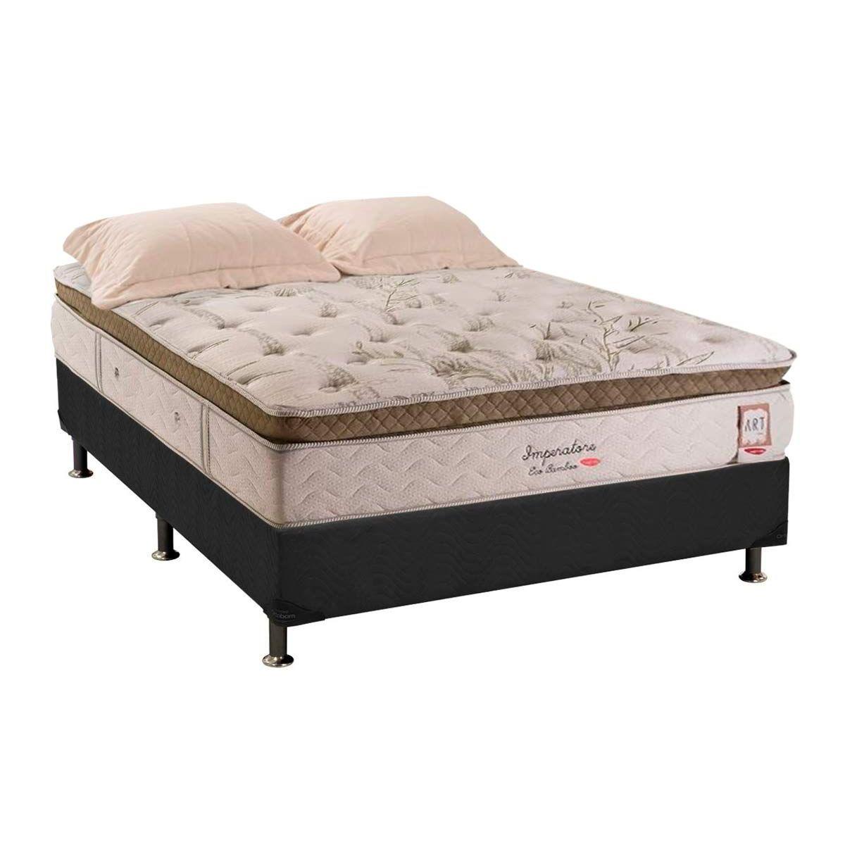 Cama Box Casal Colchao Molas Herval Masterpocket Ensacadas Imperatore Eco Bamboo Base Crc Suede Gray 138x188