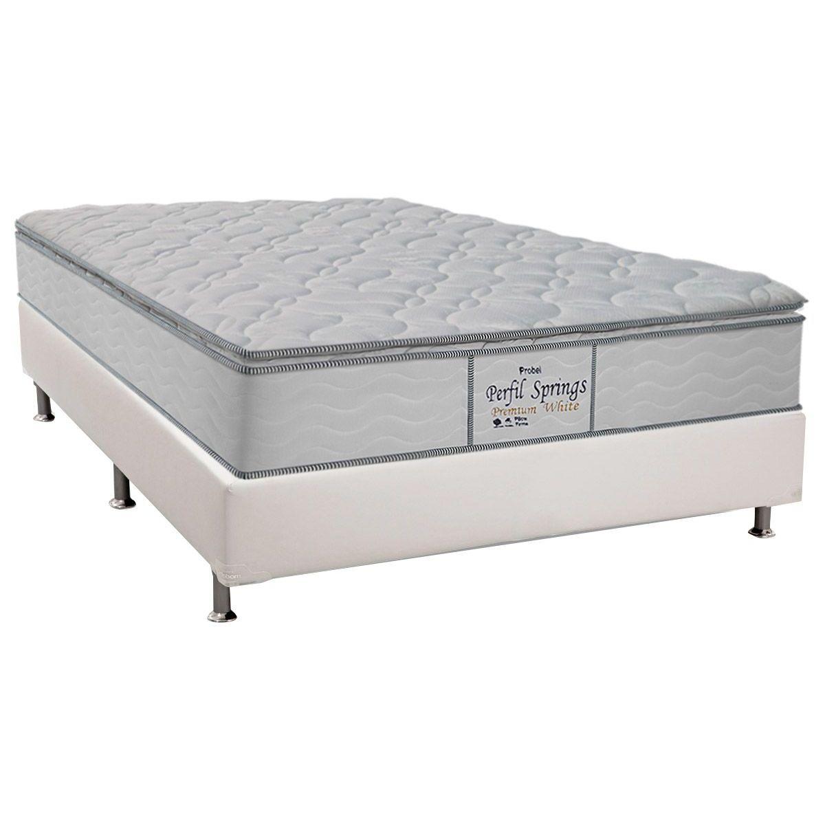 Cama Box Casal Colchao Molas Probel Masterpocket Ensacadas Perfil Springs Base Crc Courano Branco 138x188