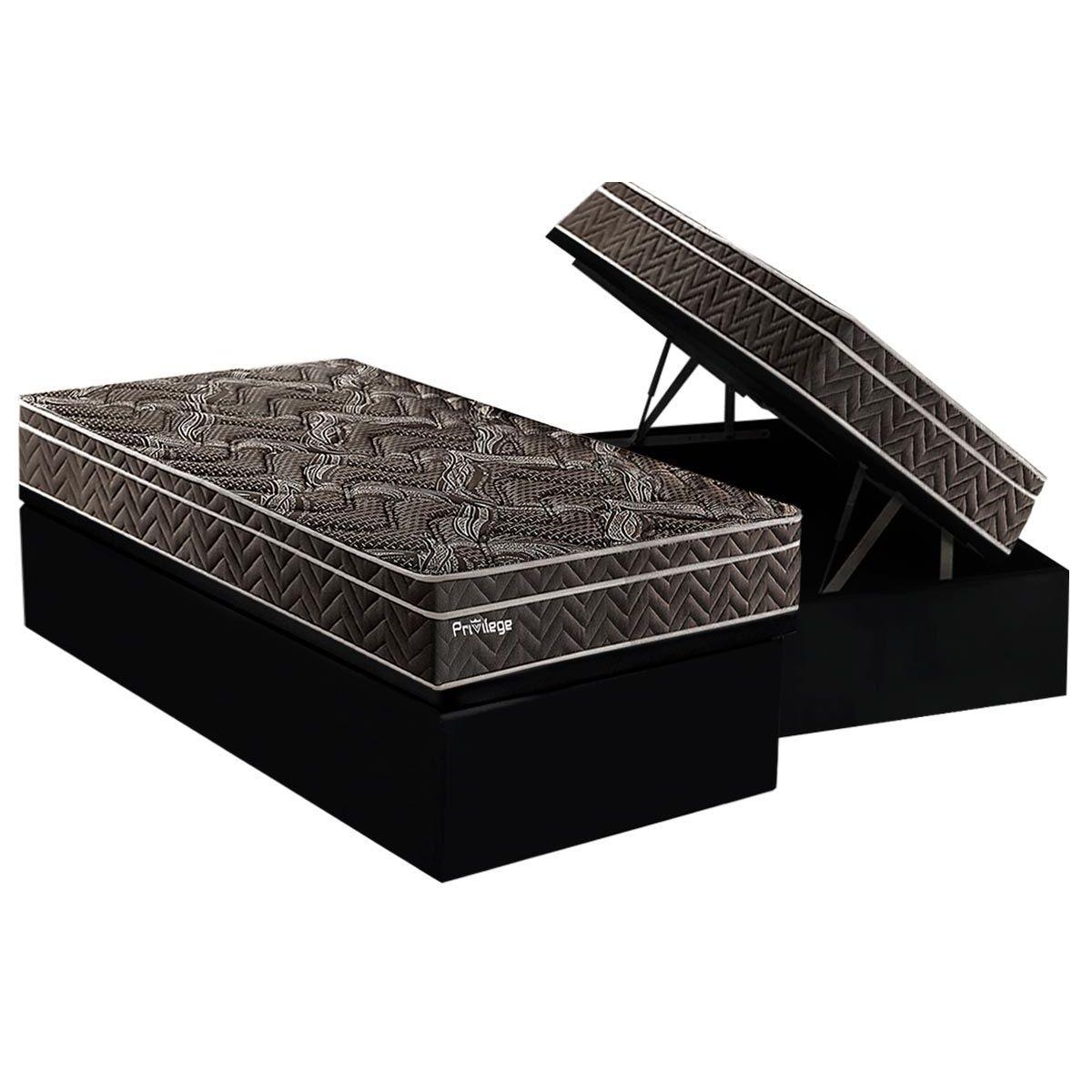 Cama Box Bau Solteiro Colchao Molas Paropas Masterpocket Ensacadas Previlege Base Crc Suede Black 88x188