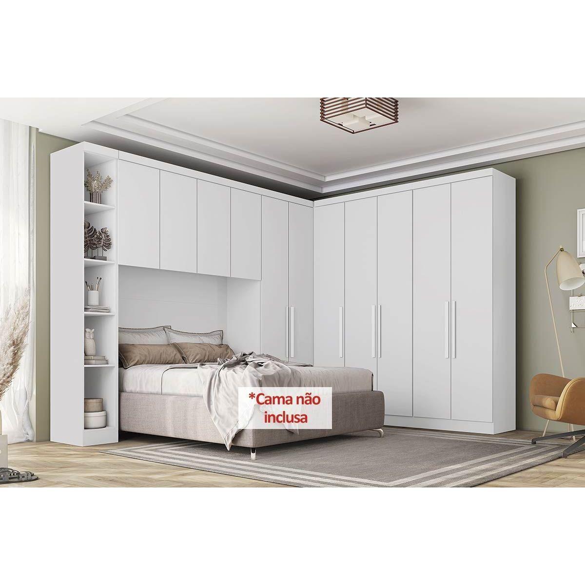 Quarto Modulado Rizon 6 Pecas 1 Armario Ponte 4 Guarda Roupas 1 Complemento Qc200 Branco