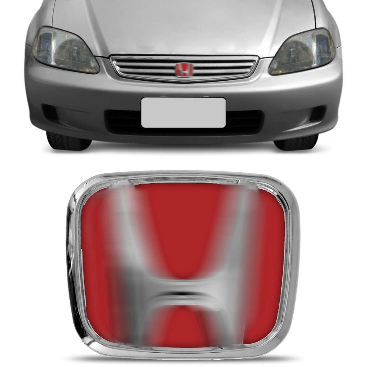 Emblema Grade Dianteira Honda Civic 96 97 98 99 2000 2001 2002 2003 Cromado e Vermelho