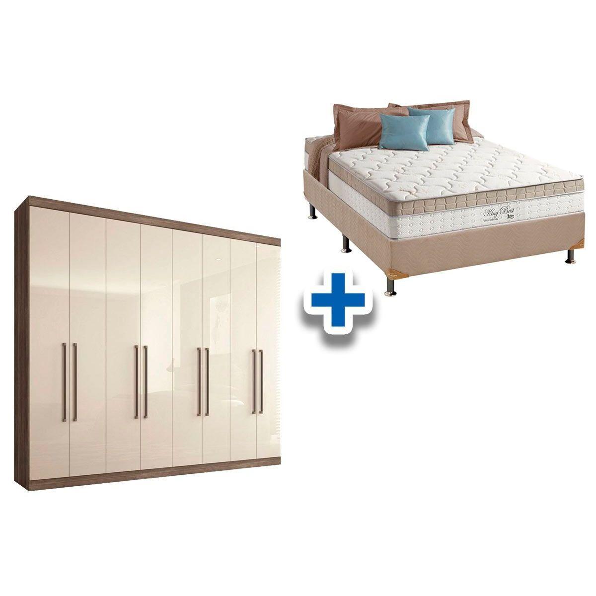 Cama Box Casal Colchao King Best Guarda Roupa Master Vip 8 4 Castanha Off White