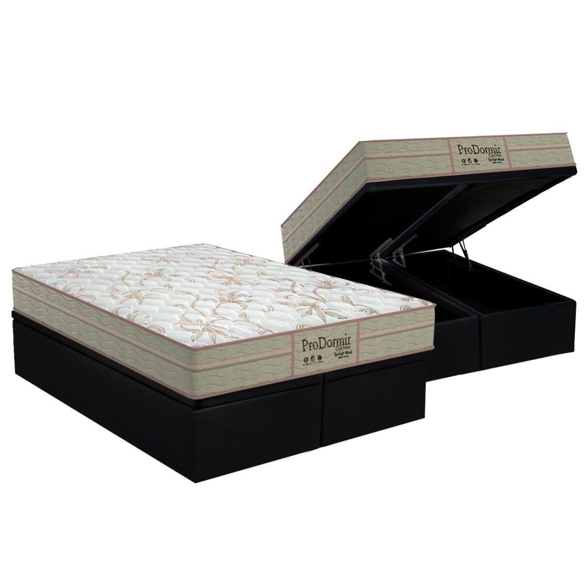 Cama Box Bau King Colchao Molas Masterpocket Ensacadas Probel Prodormir Springs Base Crc Suede Black 193x203