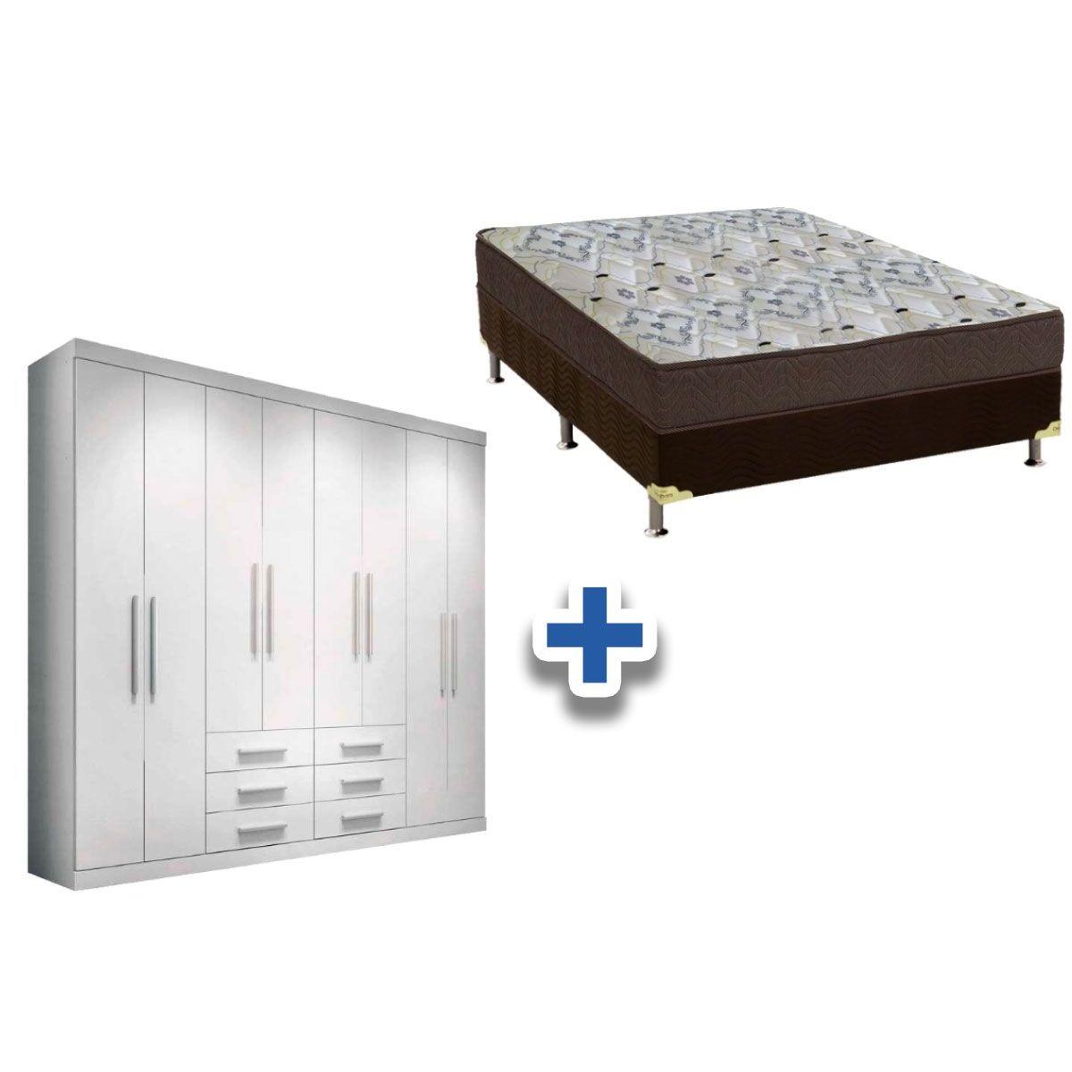 Cama Box Casal Colchao D45 Ortobom Guarda Roupa Master 8 6 Branco