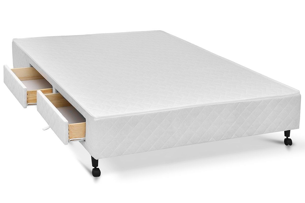 Cama Box Base Castor c/ Gavetas Tecido Branco 4 Gav Casal - 1,28x1,88x0,23