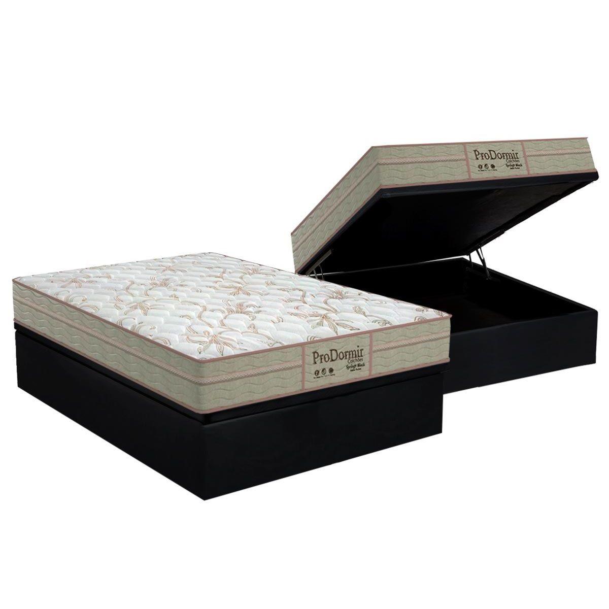 Cama Box Bau Casal Colchao Molas Probel Masterpocket Ensacadas Prodormir Springs Base Crc Suede Black 138x188