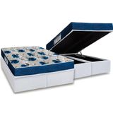 Cama Box Bau Queen Colchao Espuma Ortobom D28 Ep Iso 60 Super Firme Base Crc Courano White 158x198