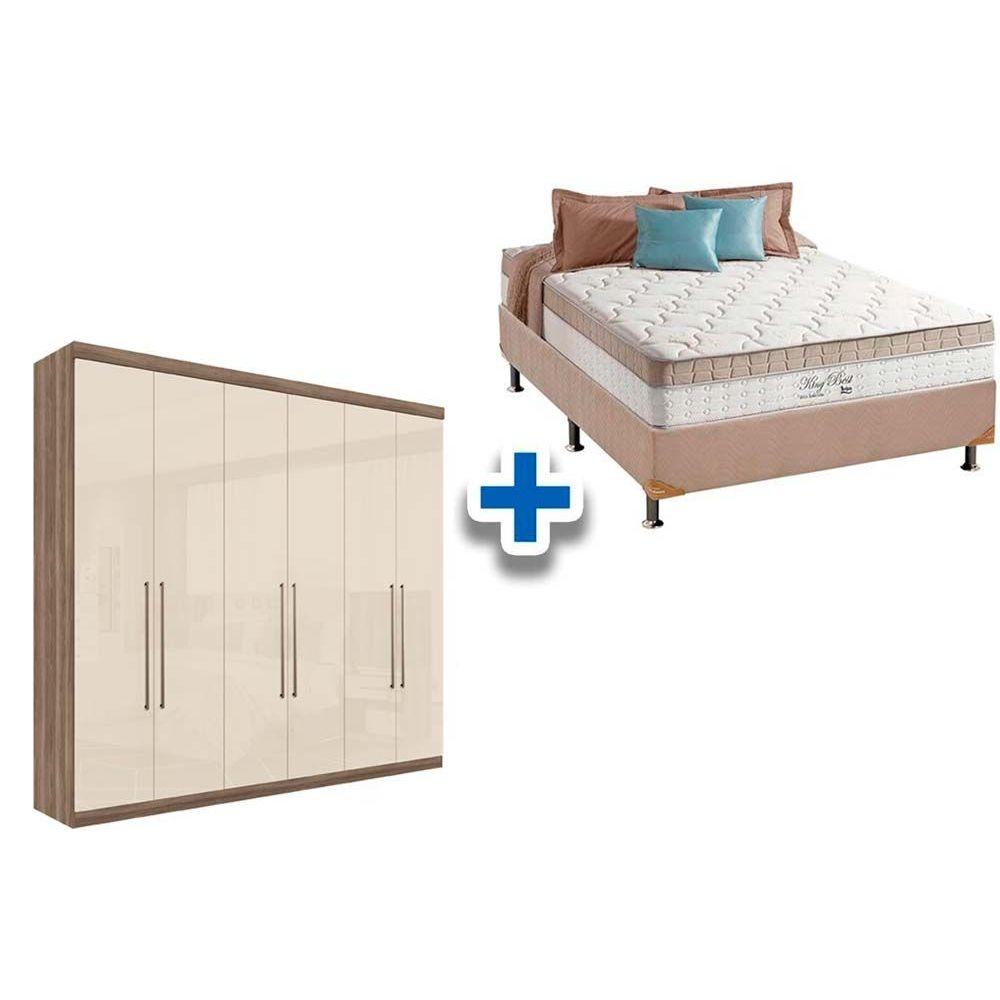 Cama Box Casal Colchao King Best Guarda Roupa Imaginare 6 4 Castanha Off White