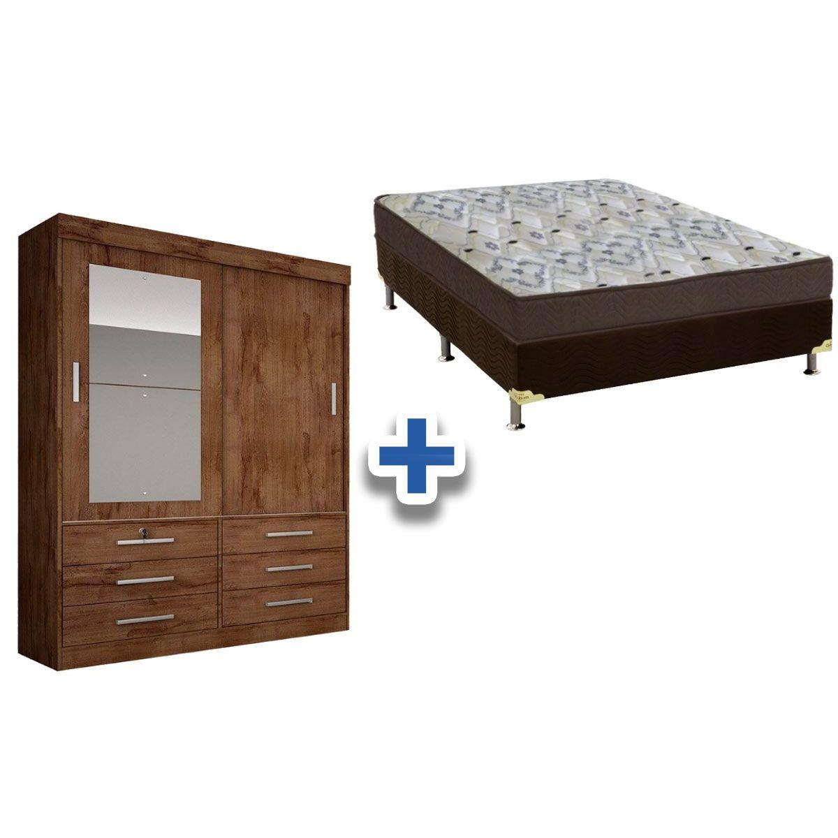 Cama Box Casal Colchao D45 Ortobom Guarda Roupa Sonare Canela