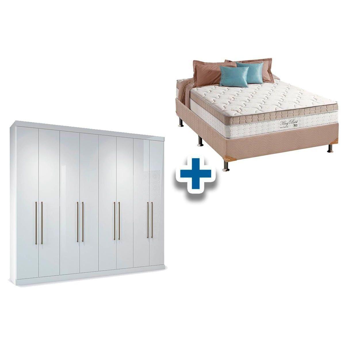 Cama Box Casal Colchao King Best Guarda Roupa Master Vip 8 4 Branco