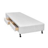 Cama Box Base Castor c/ Gavetas Tecido Branco 2 Gav Solteiro -0,88x1,88x0,23