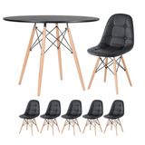 Kit - Mesa Eames 100 cm preto + 5 cadeiras estofadas Eiffel Botonê preto