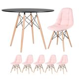 Kit - Mesa Eames 100 cm preto + 5 cadeiras estofadas Eiffel Botonê rosa