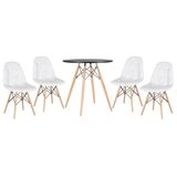 Kit - Mesa Eames 70 cm preto + 4 cadeiras estofadas Botonê branco