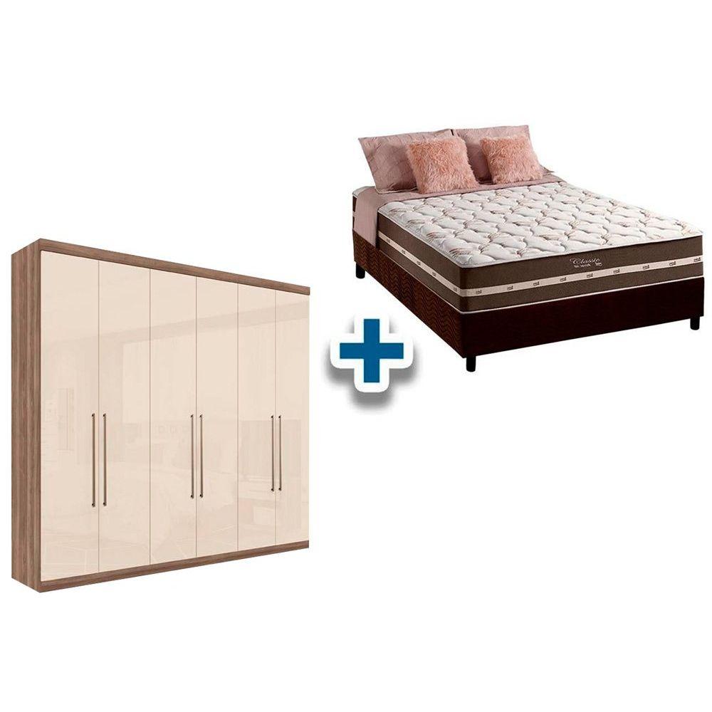 Cama Box Casal Colchao Classic Guarda Roupa Imaginare 6 4 Castanha Off White