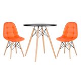 Kit - Mesa Eames 70 cm preto + 2 cadeiras estofadas Botonê laranja