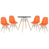 Kit - Mesa Eames 70 cm preto + 4 cadeiras estofadas Botonê laranja