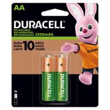 Kit com 2 Pilhas Duracell Alcalina Pequena AA  Recarregável com 2 Unidades cada