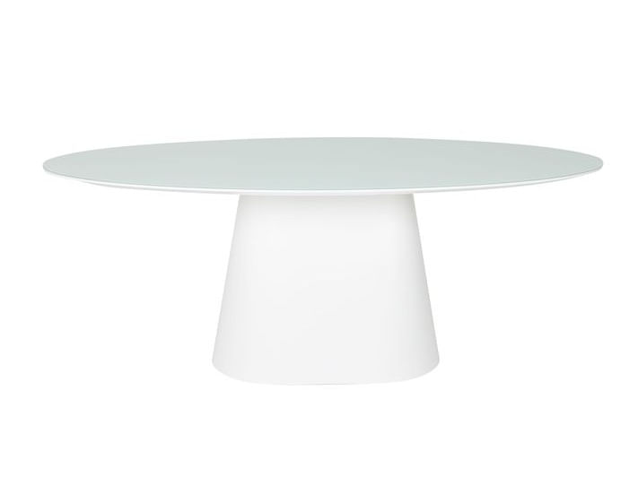 Mesa De Jantar Cone Oval 160x90 Cm Tampo Laca Branca + Vidro Base Branca Laca Branca Com Vidro