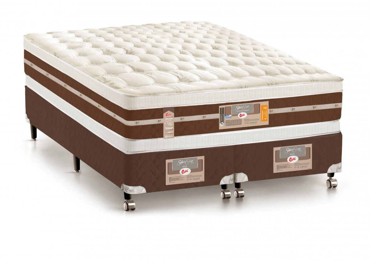 Cama Box + Colchão Castor Queen Silver Star Air Double Face Hibrido 158x198x61cm
