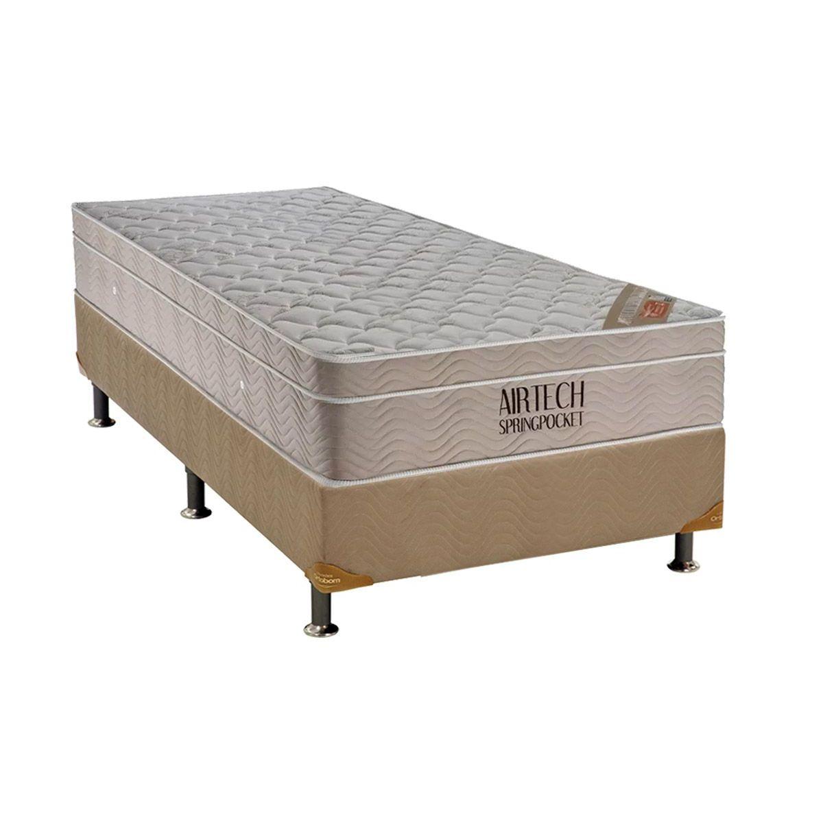 Cama Box Solteiro Colchao Molas Superpocket Ensacadas Ortobom Fort Airtech Spring Base Crc Suede Clean 88x188