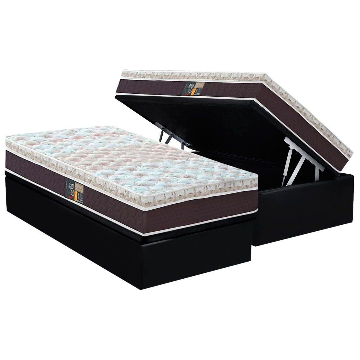 Cama Box Bau Solteiro Colchao Molas Pocket Ensacadas Castor Class Hibrido Base Crc Courano Black 88x188