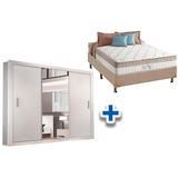 Cama Box Casal Colchao King Best Guarda Roupa Veneza Luxo Branco