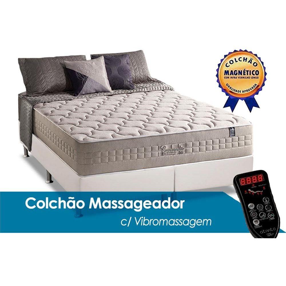 Cama Box Queen Colchao Molas Anjos Ensacadas Masterpocket Commodite Magnetico C Vibro Massagem Base Crc Courano White 158x198