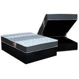 Cama Box Bau Casal Colchao Molas Castor Bonnel Class Slim Double Face Base Crc Suede Black 138x188