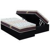 Cama Box Bau Solteiro Colchao Molas Castor Pocket Class Hibrido Base Crc Courano Black 88x188