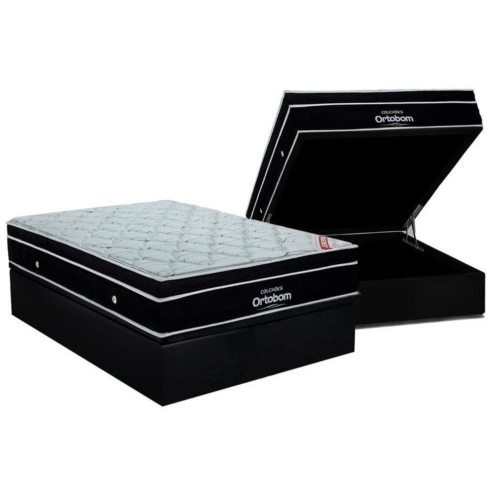 Cama Box Bau Casal Colchao Molas Superpocket Ensacadas Ortobom Elegant Base Crc Suede Black 138x188