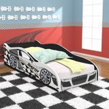 Cama Infantil / Mini Cama Carro Speedy Racing New Com Colchão 150x70 Cm - Branca/Preto - Rpm Móveis - Preto,Branco