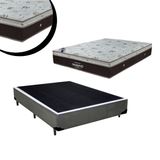 Cama Box Casal Sintético Cinza + Colchão Sleep King Molas Ensacadas Ortobom 138x188x58