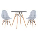 Kit - Mesa Eames 70 cm preto + 2 cadeiras estofadas Botonê cinza claro