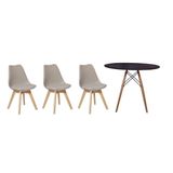 Kit Mesa Jantar Eiffel 80cm Preta + 03 Cadeiras Leda - Nude