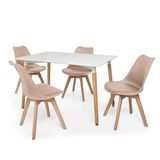 Kit Mesa Jantar Eiffel 120x80 Branca + 04 Cadeiras Leda - Nude