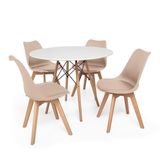 Kit Mesa Jantar Eiffel 120cm Branca + 04 Cadeiras Leda Nude